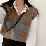 Houndstooth V-Neck Knit Vest