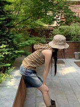 Chaneon Stripe Side String Hood Sleeveless