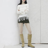 [NONCODE] Rumble Off-Shoulder Unbalanced Knitwear