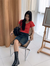 Dear Basic Ribbed Square Neck Short Sleeve T-shirt