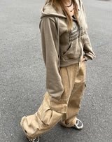 クロップドットフードジップアップ / Crop dot hood zip-up