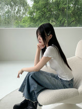 フブルビンテージリボンパンチングレースウェーブクロップド半袖Tシャツ / Hubble Vintage Ribbon Punching Lace Wave Cropped Short-Sleeved T-Shirt