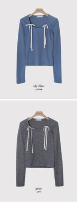 Lovely Ribbon Square Neck T-shirt (4color)
