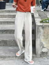 サマーリネンアイスバックバンディングスラックス/Summer linen ice back banding slacks (3 colors)