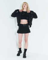 Pleated Logo-Tape Mini Skirt _ Black