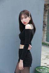 リングオフショルダークロップTシャツ / (5866) X Ring Off Shoulder Crop Tee