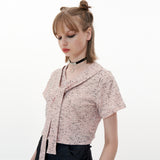 Ribbon Tweed Shirt [Pink] (6592696746102)