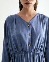 V-NECK CREASE SHIRRING ONEPIECE - CLASSIC BLUE (6635995955318)