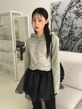パッキングカラーマッチングシャーリングストラップフード付きTシャツ