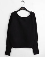 Rechel カシミアウール アンカットディープ U ネック オフショルダー クロップ長袖ニット
