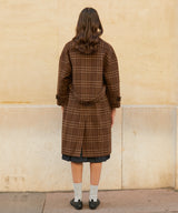 キャッシュウールブレンドローブコート/RCH cashwool blended robe coat check brown