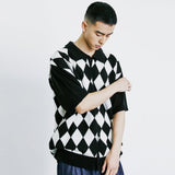 チェッカーボードカラーニットカーディガン / CHECKER BOARD COLLAR KNIT CARDIGAN BLACK