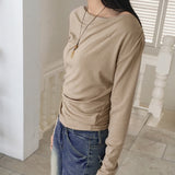 Toen drape shirring off-shoulder long sleeve t-shirt