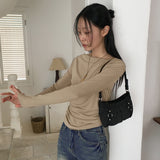 Toen drape shirring off-shoulder long sleeve t-shirt