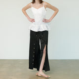  BUTTON SATIN PANTS, BLACK