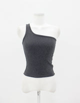リブワンショルダースリーブレス / Ribbed One Shoulder Sleeveless (4color)