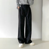 [High Waist] ウェストマークボタン付ピンタックスラックス