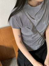 ギリープリーテッドプリーテッド半袖ブラウスTシャツ
