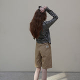 Khaki Toggle Patch Stripe Cardigan