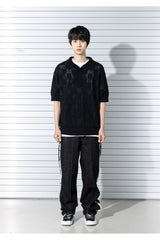 チェックボードメッシュニットハーフシャツ/CHECKERBOARD MESHED KNIT HALF SHIRTS