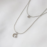 レイヤードシンプルムーンネックレス / Layered simple moon necklace / 2 color