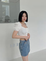 ポップコーンオフショルダーブラウス/Popcorn Off Shoulder Blouse (4color)