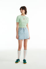 スモールチェリーケーブルクロップ丈のショットスリーブニット／SMALL CHERRY CABLE CROP SHORT SLEEVE KNIT [MINT]