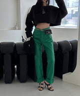 leather coated straight pants