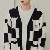 ボードワッフルカーディガン /CHECKER BOARD WAFFLE CARDIGAN_NAVY