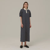 ストライプカラーマクシドレス / STRIPE COLLAR MAXI DRESS_NAVY