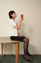 string knit scarf - red