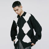 アーガイル2WAYジップアップポロカーディガン / ARGYLE 2WAY ZIP UP POLO GARDIGAN BLACK