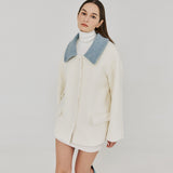 ヘリングボーンハイネックハーフコート / HERRINGBONE HIGH-NECK HALF COAT (IVORY)