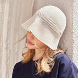 VZ stud logo summer knit bonnet hat Cream