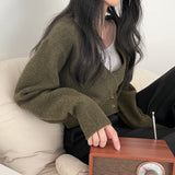 Off-Center Button Front Crop Cardigan