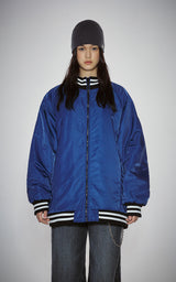  BOLD LOGO LONG VARSITY JACKET_BLUE