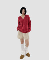 Vネックブラッシュアルパカニット/V-neck brush alpaca knit (2color)