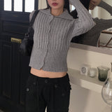 【MADE】ペストリブ衿ボタンニットクロップ長袖カーディガン