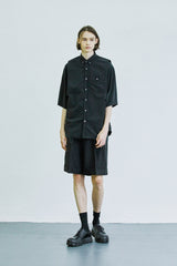 ループステッチターンアップハーフパンツ / loop stitch turn up half pants black