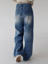 ローライズパッチデニムズボン/low-rise patch denim trousers