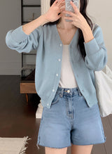 薄手フィットカットカプリスリットデニムパンツ(2color)
