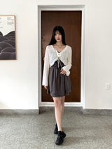ランコフェスティバルシャーリングプリーツリボンミニワンピース / Lang Co Festival Shirring Pleated Ribbon Mini One Piece