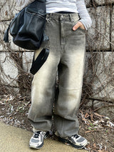 ビンテージダーティーウォッシュドデニムワイドパンツ / Vintage dirty washed denim wide pants