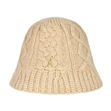 Stud Logo Knit Bucket Hat Beige