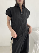 Kaco Nylon Puff Cropped Short-Sleeved Windbreaker Zip-Up