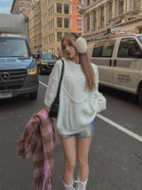 (UNISEX) ケーブルハートラウンドニット