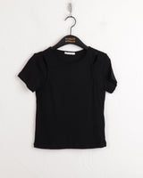 Picto layered shoulder split short sleeve T-shirt