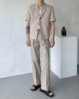 リネンツータックロングパンツスラックス / ECT linen two-tuck long pants slacks (2 colors)
