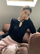 Cross shirring long sleeve tee