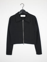 オルモストリブカラークロップジップアップ/Ulmost Rib Collar Crop Zip Up (4color)